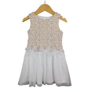 Lavender by US Angels Girls Pearl Print Bow Applique Party Dress Size 2T Ivory
